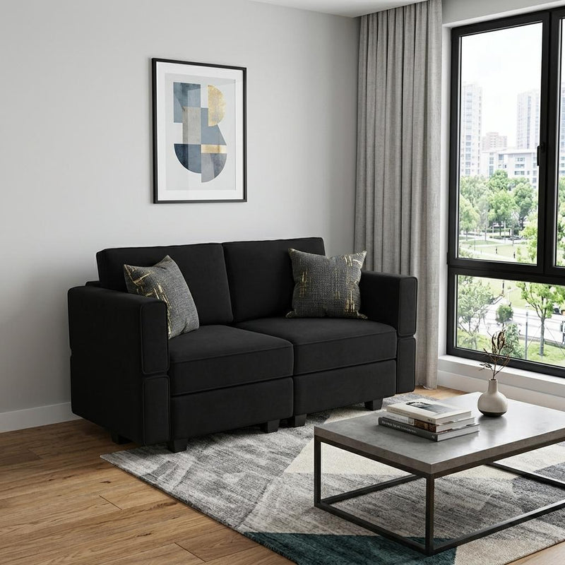 Velvet Loveseat With Storage And Toss Pillows - Black