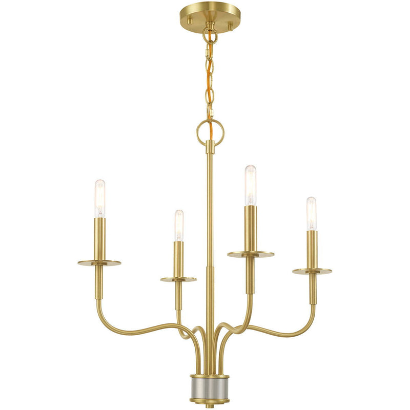 22'' Four Light Dimmable Chandelier With Shades - Brass