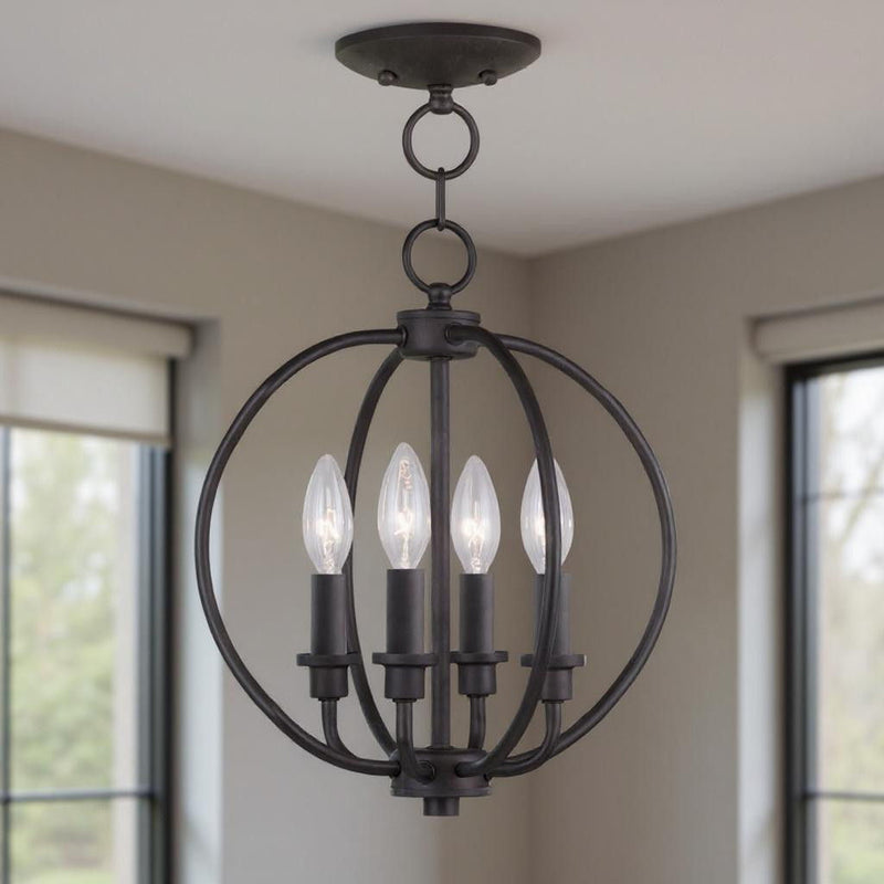 15" Four Light Metal Dimmable Chandelier With Shades - Bronze