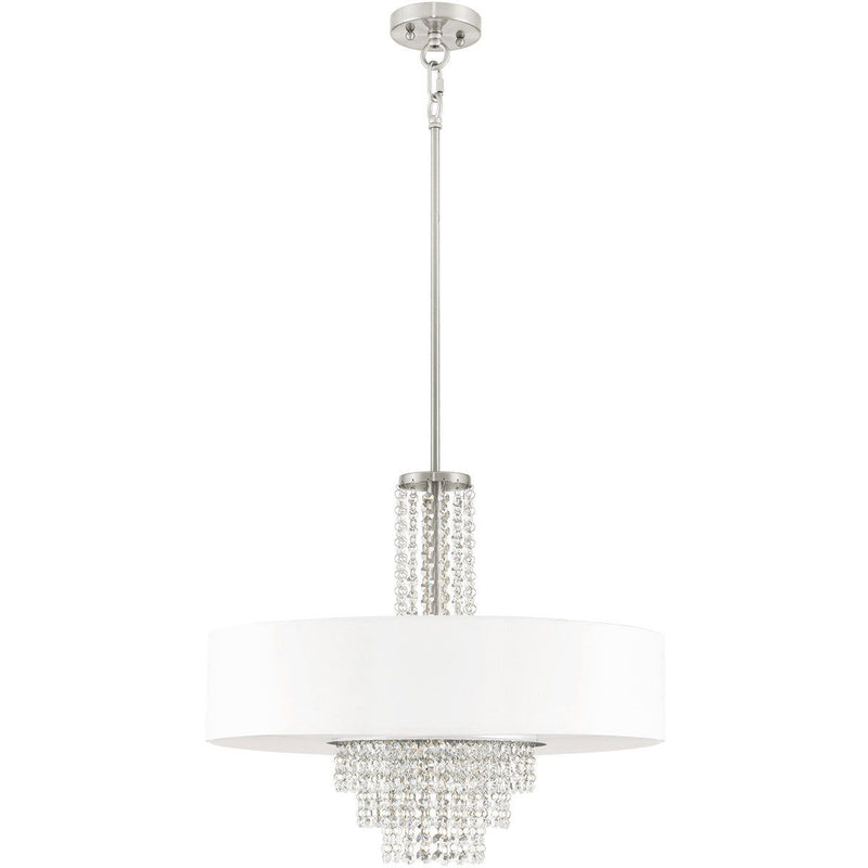24" Five Light Dimmable Chandelier With Shades - Nickel / Pearl Silver
