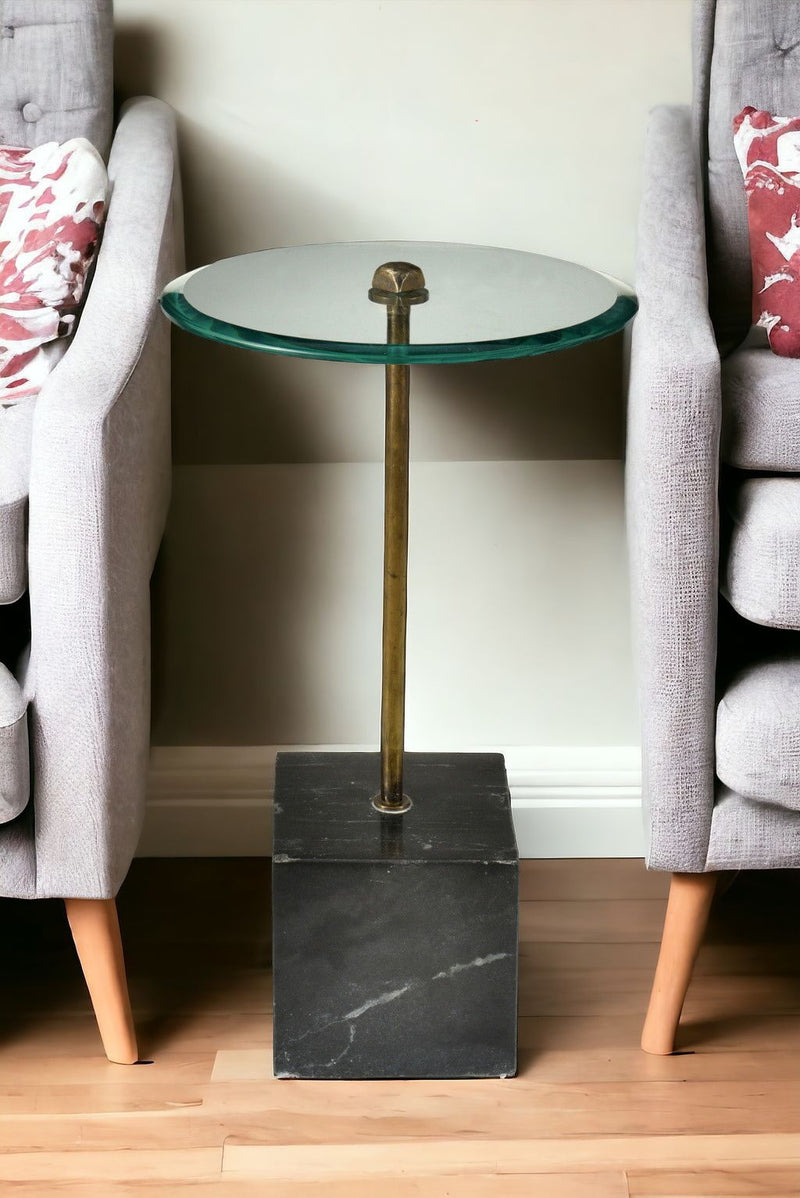 22" Glass Round End Table - Black And Clear