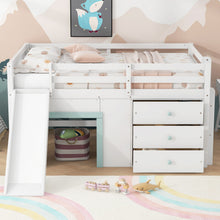Load image into Gallery viewer, Modern Low Loft Bed With Slide, 3 Storage Drawers, And 2 Doors
