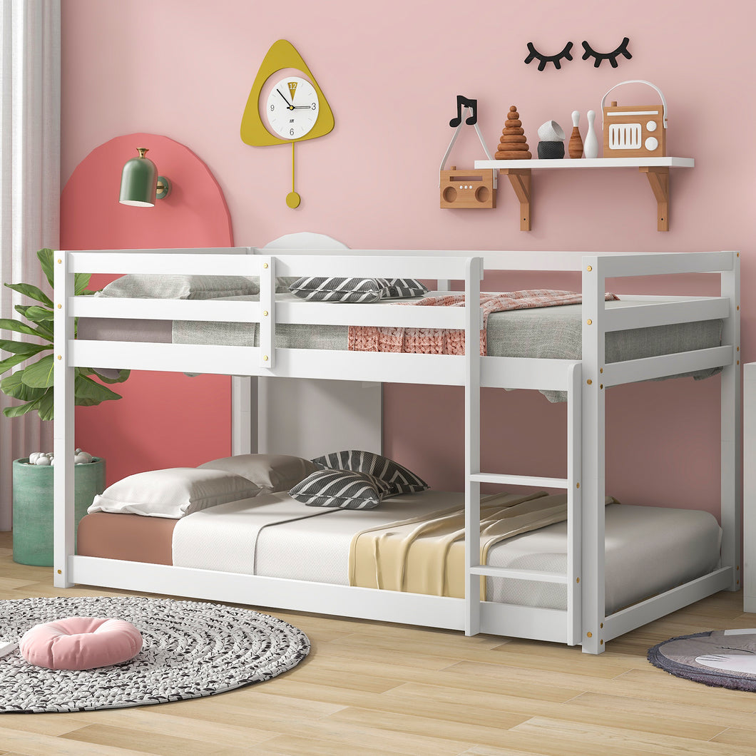 Twin over Twin Floor Bunk Bed, White(New SKU:W504P148538)