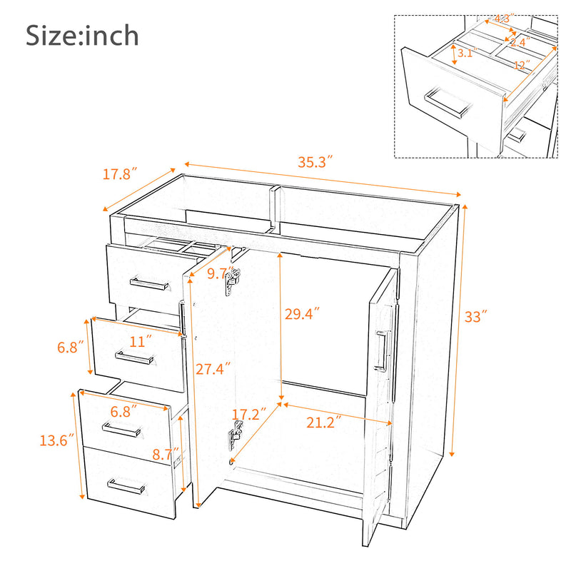 Retro Style Bathroom Vanity, 3 Drawers & Soft Closing Doors