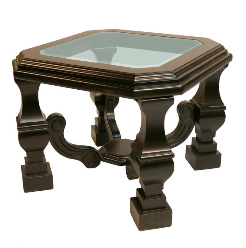 Wood Glass Square End Table - Espresso / Brown / Clear