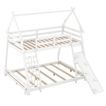 Load image into Gallery viewer, Twin over Queen House Bunk Bed with Climbing Nets and Climbing Ramp, White
