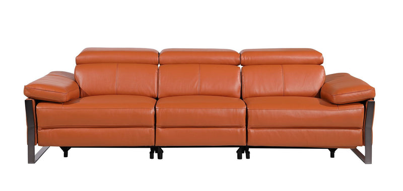 Top Grain Leather Reclining Metal USB Sofa (720338) - Camel