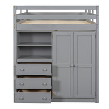 Load image into Gallery viewer, Wood Full Size Loft Bed with Built-in Wardrobe, Desk, Storage Shelves and Drawers, Gray
