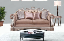 Load image into Gallery viewer, Velour Loveseat And Toss Pillows - Champagne
