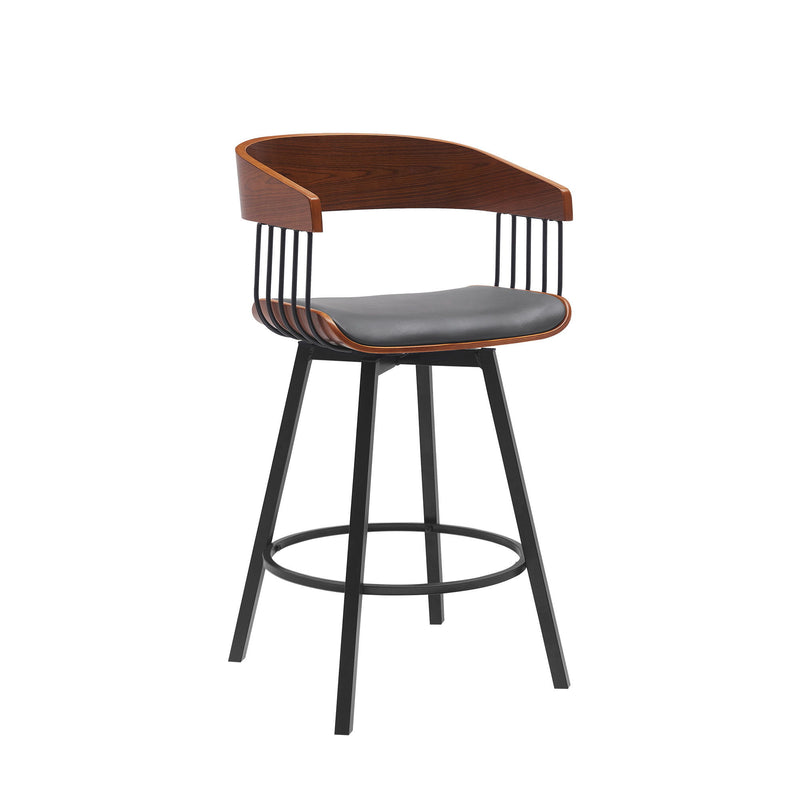 27" Faux Leather With Metal Swivel Counter Height Bar Chair - Gray And Black