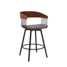 Load image into Gallery viewer, 27" Faux Leather With Metal Swivel Counter Height Bar Chair - Gray And Black
