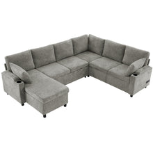 Load image into Gallery viewer, U-Shaped Sectional Sleeper Sofa With Ample Storage Space, 2 Cup Holders And Charging Ports For Living Room
