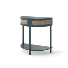 Load image into Gallery viewer, Boho Rattan Semi Circle End Table With Sliding Rattan Door, Storage And Bottom Shelf
