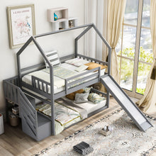 Load image into Gallery viewer, Twin Over Twin House Bunk Bed With Convertible Slide, Storage Staircase
