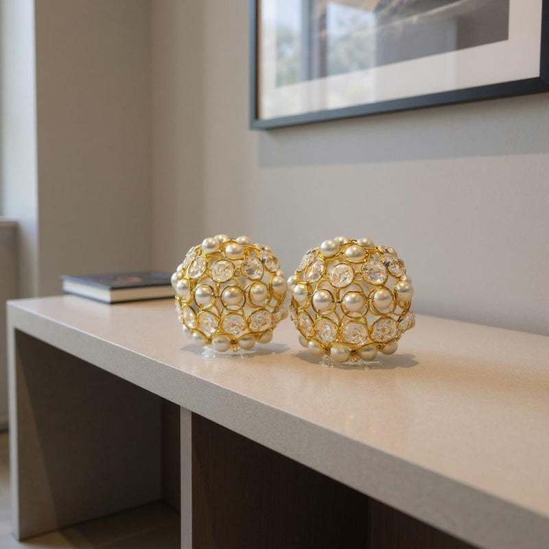Decorative Orbs (Set of 2) - Gold / Ivory / Pearl