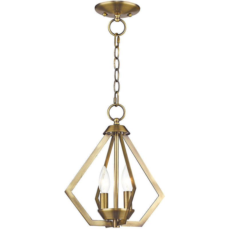 Two Light Dimmable Chandelier With Shades - Antiqued Brass