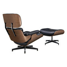 Load image into Gallery viewer, 28" Tufted Leather Lounge Chair With Ottoman - Black And Light
