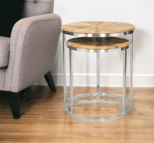 Load image into Gallery viewer, Solid Wood And Iron Round Frame Nested Tables (Set of 2) - Natural
