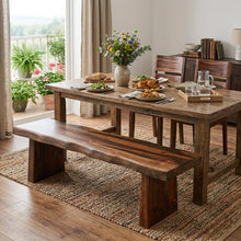 Load image into Gallery viewer, 68" Dark Brown Solid Wood Dining Bench

