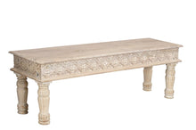 Load image into Gallery viewer, 58" White Floral Distressed Solid Wood Dining Bench

