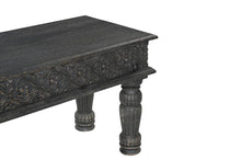 Load image into Gallery viewer, 58" Black Floral Distressed Solid Wood Dining Bench
