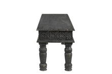 Load image into Gallery viewer, 58" Black Floral Distressed Solid Wood Dining Bench
