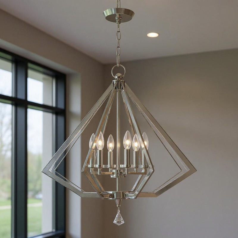 26'' Six-Light Dimmable Chandelier With Shades - Nickel
