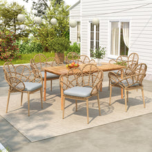 Load image into Gallery viewer, Kirk - Outdoor Patio 7 Pieces Chat Set With Wicker Chairs Cushions &amp; Table - Beige / Light Brown / Teak
