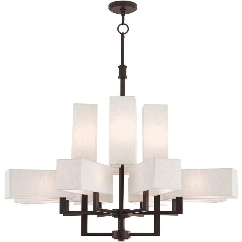 41" Twelve Light Dimmable Chandelier With Shades - Bronze