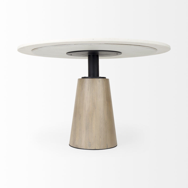 48" Rounded Marble Pedestal Base Dining Table - White / Natural