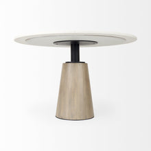 Load image into Gallery viewer, 48" Rounded Marble Pedestal Base Dining Table - White / Natural

