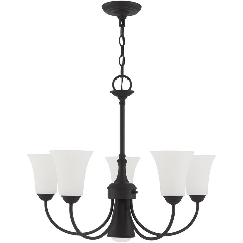 21" Six Light Dimmable Chandelier With Shades - Black