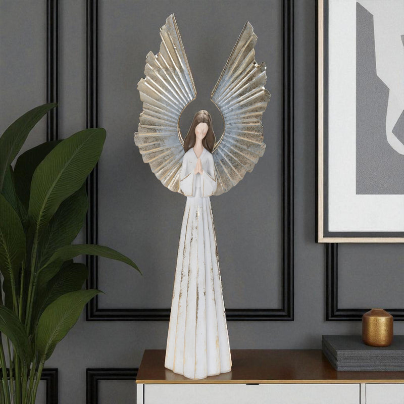 Poly Angel Christmas Tabletop Sculpture (633810) - White / Gold