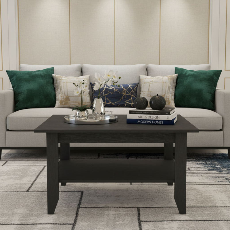 Wood Coffee Table With Two Shelves (Set of 2) - Black / Espresso
