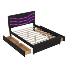 Load image into Gallery viewer, Queen Size Upholstered Storage Platform Bed with LED, 4 Drawers and USB Charging, Black
