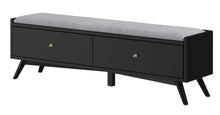 Load image into Gallery viewer, 59" Gray and Black Fabric Upholstered Storage Bench with Drawers
