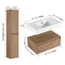 Load image into Gallery viewer, Modern Wall Mounted 30 Inch Bathroom Vanity With Resin Sink And 2 Side Cabinet In Imitative - Imitative Oak
