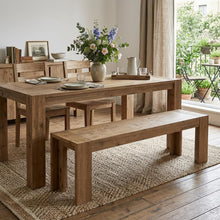 Load image into Gallery viewer, 58" Natural Distressed Solid Wood Dining Bench
