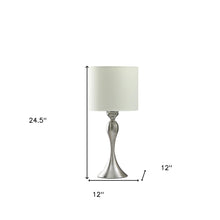 Load image into Gallery viewer, 25" Silver Metal Table Lamp With Off White Drum Shade
