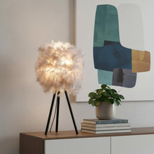 Load image into Gallery viewer, 21" Soft Gray Feather Shade Modern Tripod Metal Table Lamp
