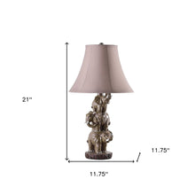 Load image into Gallery viewer, 21" Brown Elephant Trio Table Lamp With Brown Bell Shade
