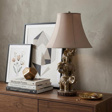 Load image into Gallery viewer, 21" Brown Elephant Trio Table Lamp With Brown Bell Shade
