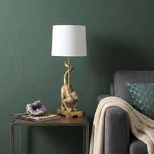 Load image into Gallery viewer, 24" Gold Monkey Table Lamp With White Drum Shade
