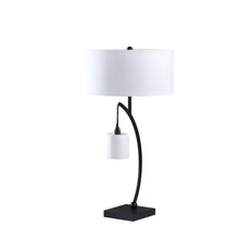 Load image into Gallery viewer, 29" Black Metal Two Light Arched Table Lamp With White Drum Shade
