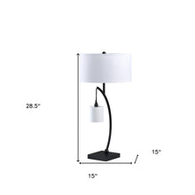 Load image into Gallery viewer, 29" Black Metal Two Light Arched Table Lamp With White Drum Shade
