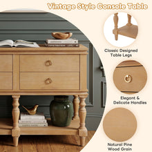 Load image into Gallery viewer, Console Table With 4 Soft Close Drawers, Thick Bottom Shelf For Living Room - Natural
