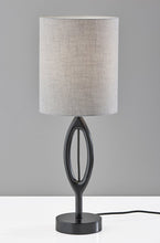 Load image into Gallery viewer, 28" Black Solid Wood Round Table Lamp With Gray Drum Shade

