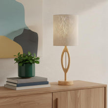 Load image into Gallery viewer, 28" Natural Solid Wood Round Table Lamp With Beige Drum Shade
