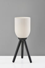 Load image into Gallery viewer, 23" Black Solid Wood Tripod Table Lamp With White Ribbed Glass Shade
