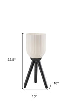 Load image into Gallery viewer, 23" Black Solid Wood Tripod Table Lamp With White Ribbed Glass Shade
